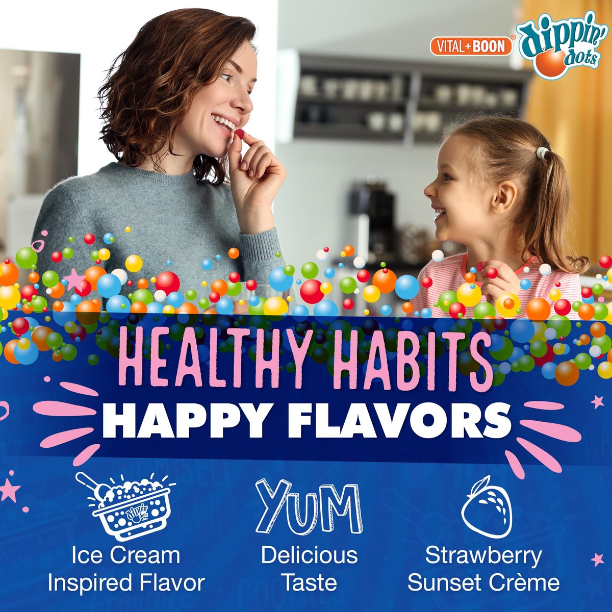 Dippin Dots Melatonin Gummies für Kinder & Erwachsene (60 Tage Vorrat) Erdbeer-Sonnenuntergang-Creme Geschmack | 2,5 mg pro Gummibärchen für schnelleren, längeren Schlaf | Gummibärchen für Kinder (120 Stück)