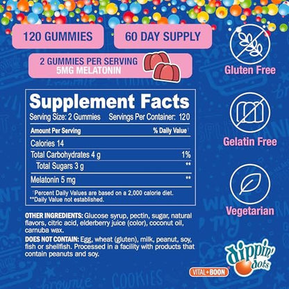 Dippin Dots Melatonin Gummies für Kinder & Erwachsene (60 Tage Vorrat) Erdbeer-Sonnenuntergang-Creme Geschmack | 2,5 mg pro Gummibärchen für schnelleren, längeren Schlaf | Gummibärchen für Kinder (120 Stück)