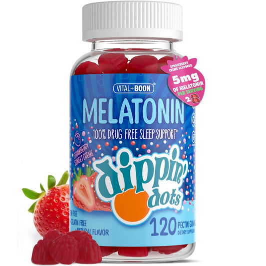 Dippin Dots Melatonin Gummies für Kinder & Erwachsene (60 Tage Vorrat) Erdbeer-Sonnenuntergang-Creme Geschmack | 2,5 mg pro Gummibärchen für schnelleren, längeren Schlaf | Gummibärchen für Kinder (120 Stück)