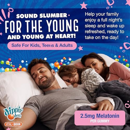 Dippin Dots Melatonin Gummies für Kinder & Erwachsene (60 Tage Vorrat) Erdbeer-Sonnenuntergang-Creme Geschmack | 2,5 mg pro Gummibärchen für schnelleren, längeren Schlaf | Gummibärchen für Kinder (120 Stück)