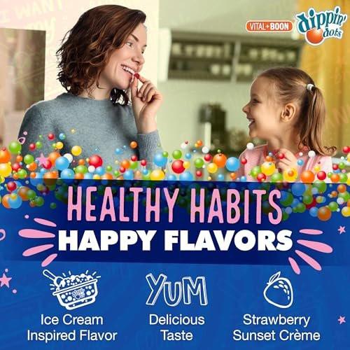 Dippin' Dots Melatonin Gummies für Kinder & Erwachsene (30-Tage-Vorrat) Erdbeer-Sonnenuntergang-Creme-Geschmack | 2,5 mg Melatonin pro Gummibärchen für besseren und längeren Schlaf | Gummibärchen für Kinder (60 Stück)