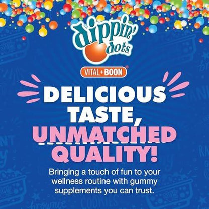 Dippin' Dots Melatonin Gummies für Kinder & Erwachsene (30-Tage-Vorrat) Erdbeer-Sonnenuntergang-Creme-Geschmack | 2,5 mg Melatonin pro Gummibärchen für besseren und längeren Schlaf | Gummibärchen für Kinder (60 Stück)