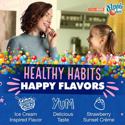 Dippin' Dots Melatonin Gummies für Kinder & Erwachsene (30-Tage-Vorrat) Erdbeer-Sonnenuntergang-Creme-Geschmack | 2,5 mg Melatonin pro Gummibärchen für besseren und längeren Schlaf | Gummibärchen für Kinder (60 Stück)