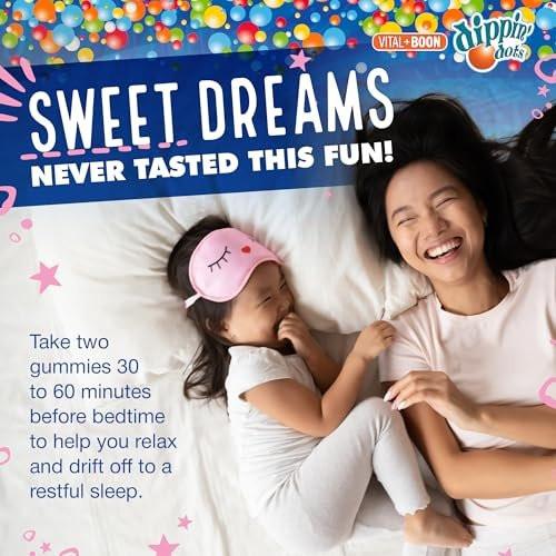 Dippin' Dots Melatonin Gummies für Kinder & Erwachsene (30-Tage-Vorrat) Erdbeer-Sonnenuntergang-Creme-Geschmack | 2,5 mg Melatonin pro Gummibärchen für besseren und längeren Schlaf | Gummibärchen für Kinder (60 Stück)