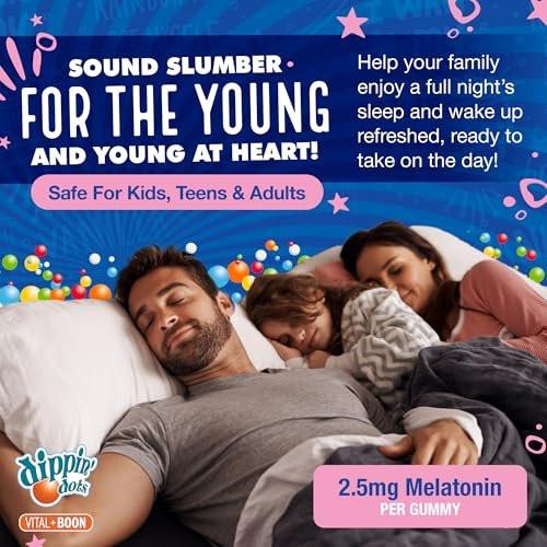 Dippin' Dots Melatonin Gummies für Kinder & Erwachsene (30-Tage-Vorrat) Erdbeer-Sonnenuntergang-Creme-Geschmack | 2,5 mg Melatonin pro Gummibärchen für besseren und längeren Schlaf | Gummibärchen für Kinder (60 Stück)
