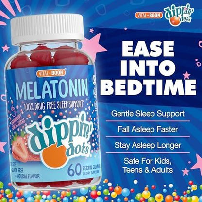 Dippin' Dots Melatonin Gummies für Kinder & Erwachsene (30-Tage-Vorrat) Erdbeer-Sonnenuntergang-Creme-Geschmack | 2,5 mg Melatonin pro Gummibärchen für besseren und längeren Schlaf | Gummibärchen für Kinder (60 Stück)