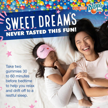 Dippin' Dots Melatonin Gummies für Kinder & Erwachsene (30-Tage-Vorrat) Erdbeer-Sonnenuntergang-Creme-Geschmack | 2,5 mg Melatonin pro Gummibärchen für besseren und längeren Schlaf | Gummibärchen für Kinder (60 Stück)