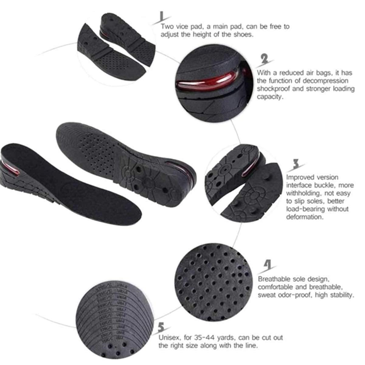 AEDNX Höheneinlegesohlen 5 cm – 2-lagige Air-Taller Cushion Einlagen für Männer und Frauen