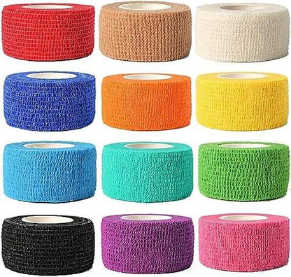 Kuvvfe Selbstklebende Bandage (12er-Pack) 1 Zoll x 5 Yards – Elastischer Kohäsionsverband für Sportverletzungen, Zerrungen, Knie & Handgelenk, Knöchelverstauchungen & Schwellungen – Erste Hilfe