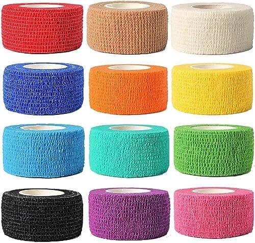 Kuvvfe Selbstklebende Bandage (12er-Pack) 1 Zoll x 5 Yards – Elastischer Kohäsionsverband für Sportverletzungen, Zerrungen, Knie & Handgelenk, Knöchelverstauchungen & Schwellungen – Erste Hilfe