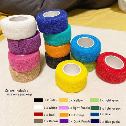 Kuvvfe Selbstklebende Bandage (12er-Pack) 1 Zoll x 5 Yards – Elastischer Kohäsionsverband für Sportverletzungen, Zerrungen, Knie & Handgelenk, Knöchelverstauchungen & Schwellungen – Erste Hilfe
