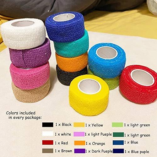 Kuvvfe Selbstklebende Bandage (12er-Pack) 1 Zoll x 5 Yards – Elastischer Kohäsionsverband für Sportverletzungen, Zerrungen, Knie & Handgelenk, Knöchelverstauchungen & Schwellungen – Erste Hilfe