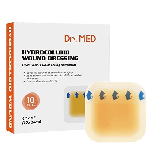 Dr. Med Hydrokolloid-Wundauflage 10x10cm - 10 Stück/Box, wasserdichtes selbstklebendes Pflaster, für leichtes Exsudat, Schürfwunden, Druckgeschwüre, Dekubitus, oberflächliche Wundversorgung