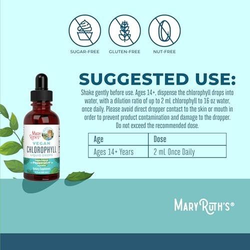 MaryRuth's Chlorophyll Liquid Drops | Clean Label Project Certified® | Vegan | Unverdünntes flüssiges Chlorophyll | Mulberry-Ergänzung für Erwachsene ab 14 Jahren | Nicht-GVO | Köstlicher Minzgeschmack | 2 Fl Oz