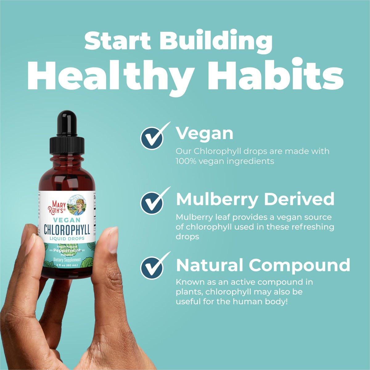 MaryRuth's Chlorophyll Liquid Drops | Clean Label Project Certified® | Vegan | Unverdünntes flüssiges Chlorophyll | Mulberry-Ergänzung für Erwachsene ab 14 Jahren | Nicht-GVO | Köstlicher Minzgeschmack | 2 Fl Oz