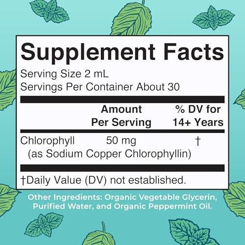 MaryRuth's Chlorophyll Liquid Drops | Clean Label Project Certified® | Vegan | Unverdünntes flüssiges Chlorophyll | Mulberry-Ergänzung für Erwachsene ab 14 Jahren | Nicht-GVO | Köstlicher Minzgeschmack | 2 Fl Oz