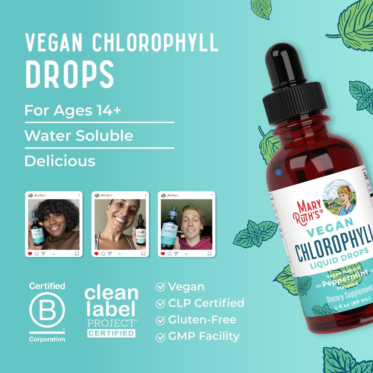 MaryRuth's Chlorophyll Liquid Drops | Clean Label Project Certified® | Vegan | Unverdünntes flüssiges Chlorophyll | Mulberry-Ergänzung für Erwachsene ab 14 Jahren | Nicht-GVO | Köstlicher Minzgeschmack | 2 Fl Oz