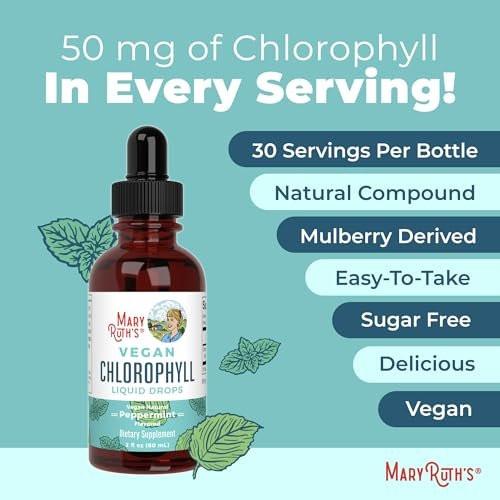 MaryRuth's Chlorophyll Liquid Drops | Clean Label Project Certified® | Vegan | Unverdünntes flüssiges Chlorophyll | Mulberry-Ergänzung für Erwachsene ab 14 Jahren | Nicht-GVO | Köstlicher Minzgeschmack | 2 Fl Oz