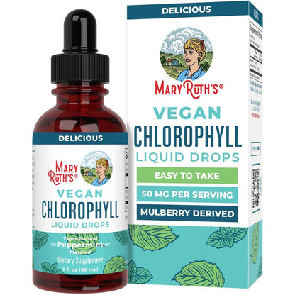 MaryRuth's Chlorophyll Liquid Drops | Clean Label Project Certified® | Vegan | Unverdünntes flüssiges Chlorophyll | Mulberry-Ergänzung für Erwachsene ab 14 Jahren | Nicht-GVO | Köstlicher Minzgeschmack | 2 Fl Oz