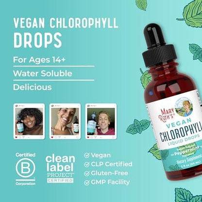 MaryRuth's Chlorophyll Liquid Drops | Clean Label Project Certified® | Vegan | Unverdünntes flüssiges Chlorophyll | Mulberry-Ergänzung für Erwachsene ab 14 Jahren | Nicht-GVO | Köstlicher Minzgeschmack | 2 Fl Oz