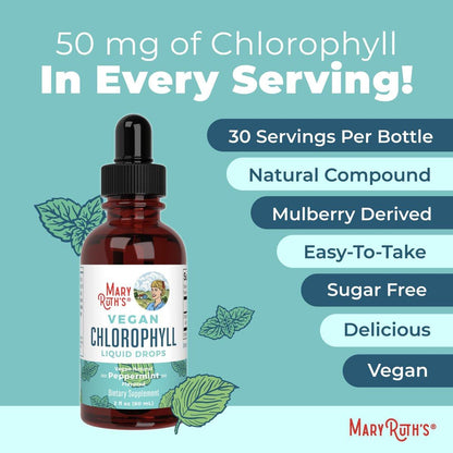 MaryRuth's Chlorophyll Liquid Drops | Clean Label Project Certified® | Vegan | Unverdünntes flüssiges Chlorophyll | Mulberry-Ergänzung für Erwachsene ab 14 Jahren | Nicht-GVO | Köstlicher Minzgeschmack | 2 Fl Oz