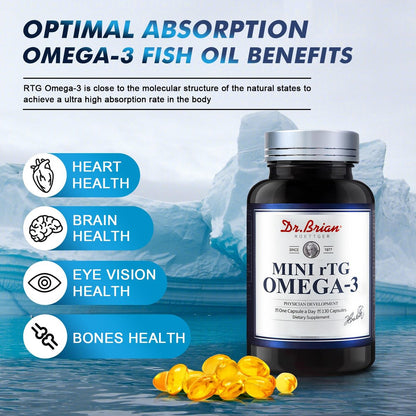 Dr. Brian Fischöl Supplement 130 Softgel – Hochabsorbierte rTG Mini Omega-3 Fischölkapseln mit EPA/DHA, Vitamin D & E – Unterstützt Herz, Gehirn & Immunsystem – Ohne fischigen Nachgeschmack