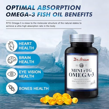 Dr. Brian Fischöl Supplement 130 Softgel – Hochabsorbierte rTG Mini Omega-3 Fischölkapseln mit EPA/DHA, Vitamin D & E – Unterstützt Herz, Gehirn & Immunsystem – Ohne fischigen Nachgeschmack