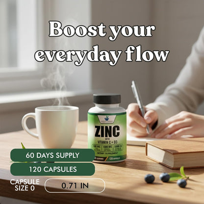 American Standard Supplements Zink 100mg, Vitamin C 1000mg und Vitamin D3 5000 IE (125mcg) pro Portion - Glutenfrei, Nicht-GVO, 120 Kapseln, 60 Portionen