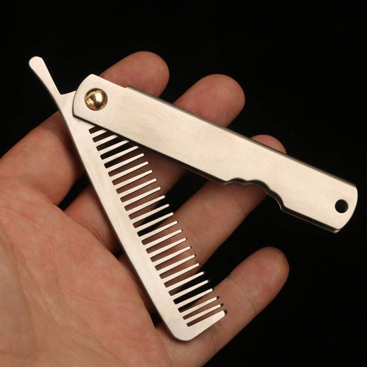 Aibote Klappbarer EDC TA2 Titanium Haarkamm – Bart- und Schnurrbartkamm für Männer und Frauen (Silber)