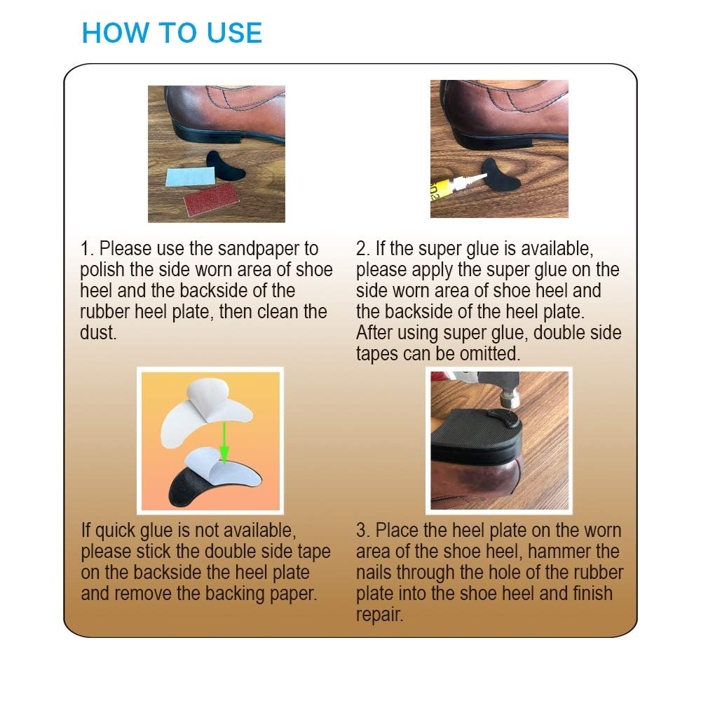 Unikstep 6 Paar Schuhabsatzplatten, Schuhabsatzseitenverschleiß-Reparatur-Gummi-Patch, Ersatz-Kit
