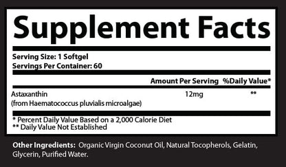 Research Labs Triple Strength Natürliches Astaxanthin 12 mg Weichkapseln + Extra Flasche Bio-Kokosöl für verbesserte Aufnahme, starkes Antioxidans, unterstützt Augen-, Gelenk- und Herzgesundheit, 120 Weichkapseln insgesamt