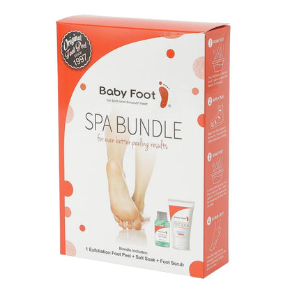 Baby Foot Spa Bundle – Original Exfoliant Fuß-Peeling + Premium Salz-Bad + 1 Fußpeeling – Baby Feet Glättendes Fußpeeling, Bad und Peeling – Zitrusduft – Sanftes Fußpeeling-Set