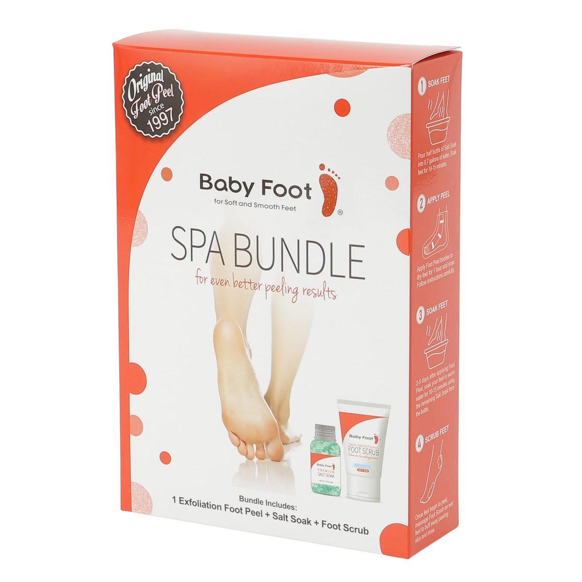 Baby Foot Spa Bundle – Original Exfoliant Fuß-Peeling + Premium Salz-Bad + 1 Fußpeeling – Baby Feet Glättendes Fußpeeling, Bad und Peeling – Zitrusduft – Sanftes Fußpeeling-Set