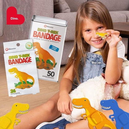 BioSwiss Pflaster, Dinosaurier-förmige selbstklebende Wundpflaster, Latexfrei, steril, 50 Stück