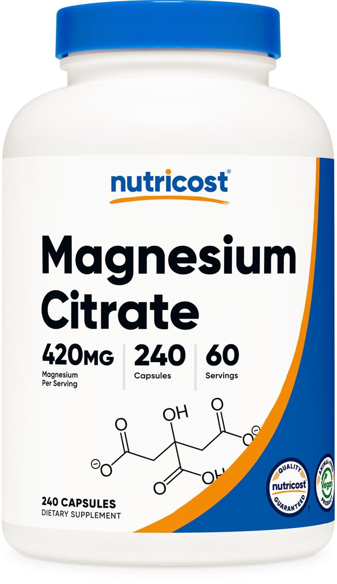Nutricost Magnesium Citrat 420 mg – 240 vegane Kapseln, 60 Portionen, glutenfrei, Non-GMO, vegetarisch