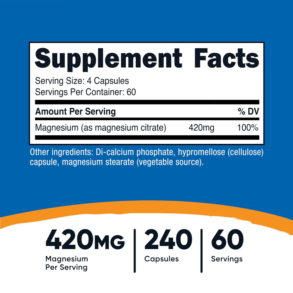 Nutricost Magnesium Citrat 420 mg – 240 vegane Kapseln, 60 Portionen, glutenfrei, Non-GMO, vegetarisch