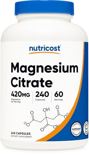 Nutricost Magnesium Citrat 420 mg – 240 vegane Kapseln, 60 Portionen, glutenfrei, Non-GMO, vegetarisch