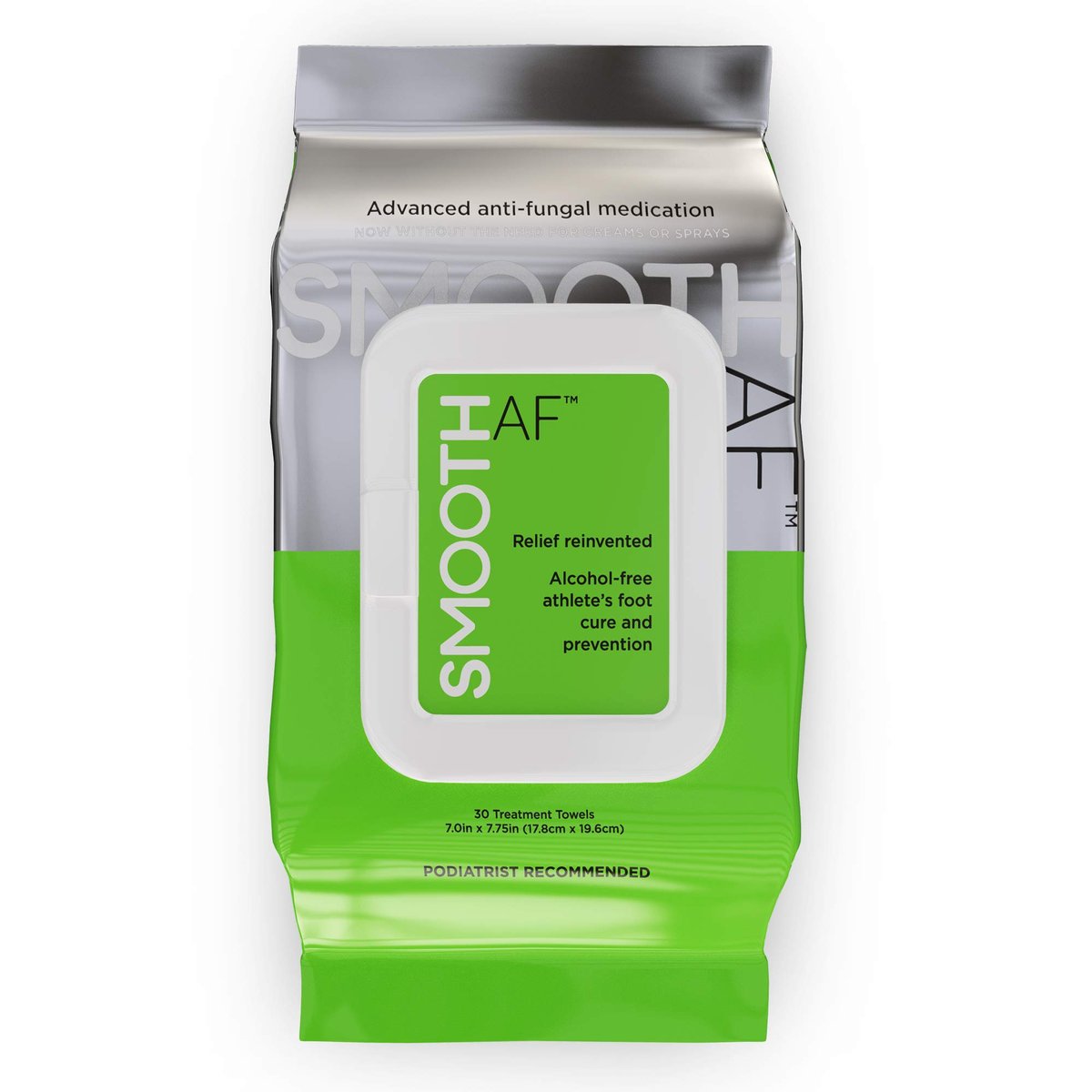 SMOOTH AF Fußpilz Antimykotikum (30 Tücher), Tolnaftat 1%, Alkoholfrei, Hautreparatur-Formel mit Pflegestoffen, Eukalyptus & Menthol, Behandelt & Verhindert Fußpilz, Juckreiz & Ringelflechte, APMA-zugelassen.