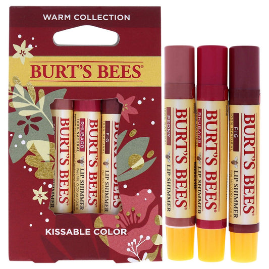 Burt's Bees Kissable Color Warm Collection Lippenstift - Pflegender Lip Shimmer in den Farben Pfingstrose, Rhabarber, Feige - 3er Pack