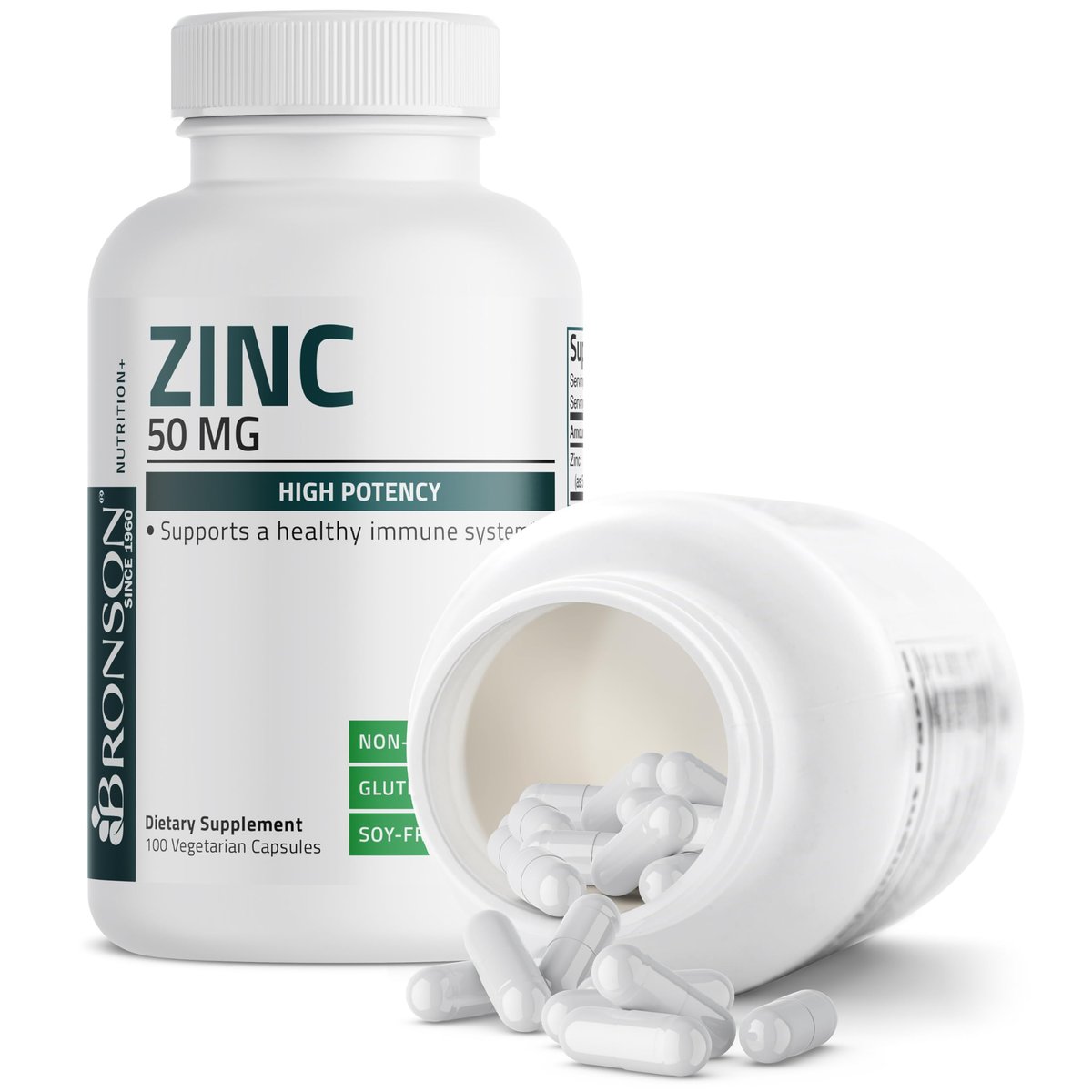 Bronson Zink 50mg Komplex – Hochdosiertes Immunsystem Unterstützung & Antioxidans für Hautgesundheit – Non GMO, 100 Vegane Kapseln