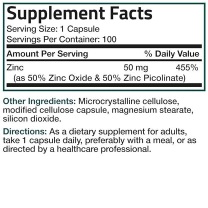 Bronson Zink 50mg Komplex – Hochdosiertes Immunsystem Unterstützung & Antioxidans für Hautgesundheit – Non GMO, 100 Vegane Kapseln