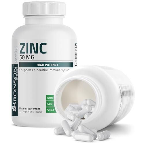 Bronson Zink 50mg Komplex – Hochdosiertes Immunsystem Unterstützung & Antioxidans für Hautgesundheit – Non GMO, 100 Vegane Kapseln