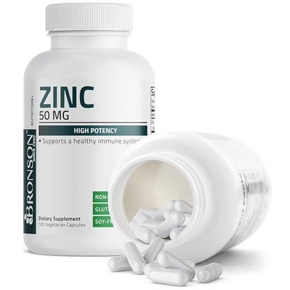 Bronson Zink 50mg Komplex – Hochdosiertes Immunsystem Unterstützung & Antioxidans für Hautgesundheit – Non GMO, 100 Vegane Kapseln