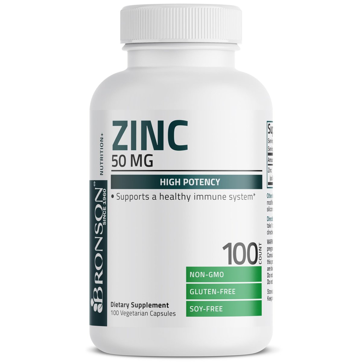 Bronson Zink 50mg Komplex – Hochdosiertes Immunsystem Unterstützung & Antioxidans für Hautgesundheit – Non GMO, 100 Vegane Kapseln