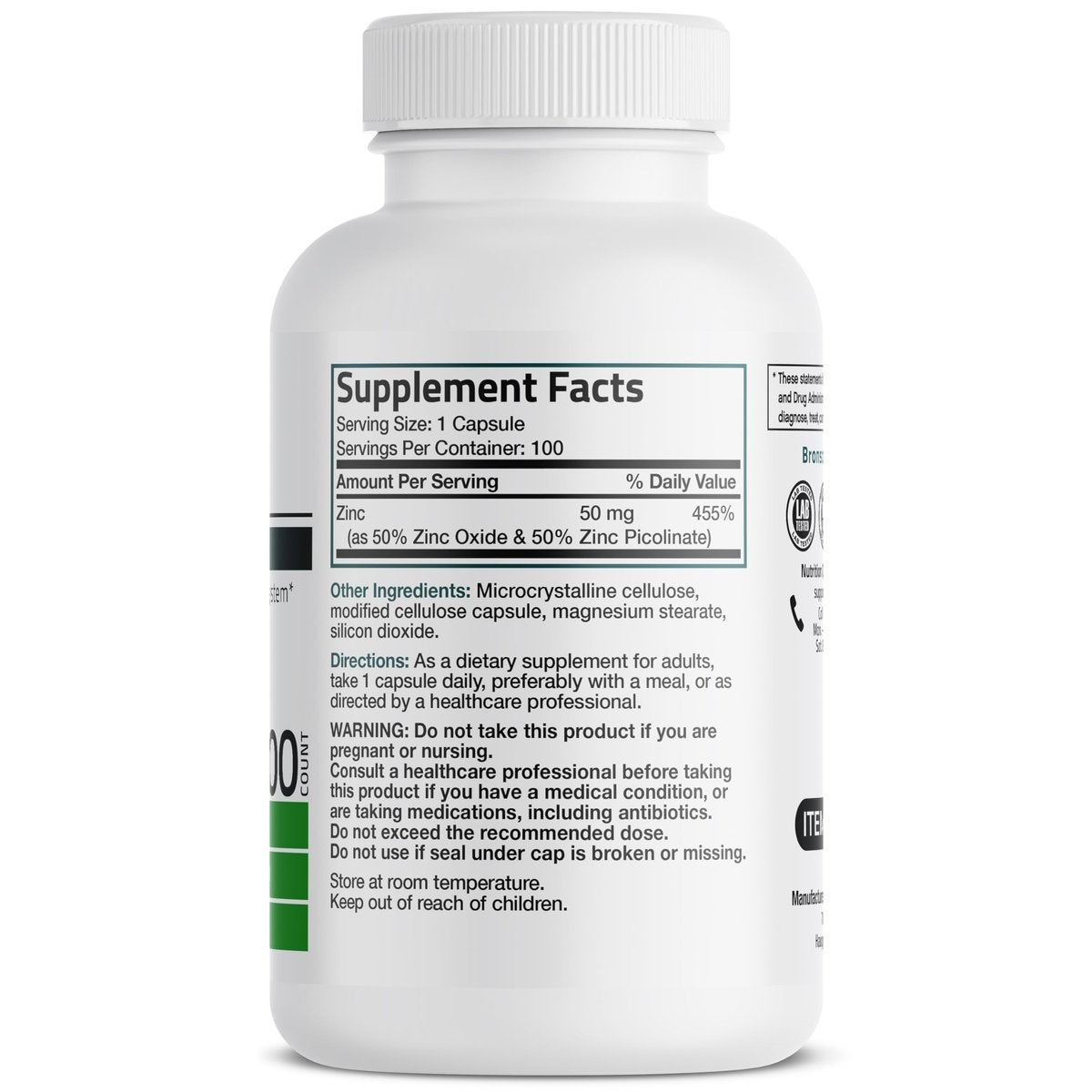 Bronson Zink 50mg Komplex – Hochdosiertes Immunsystem Unterstützung & Antioxidans für Hautgesundheit – Non GMO, 100 Vegane Kapseln