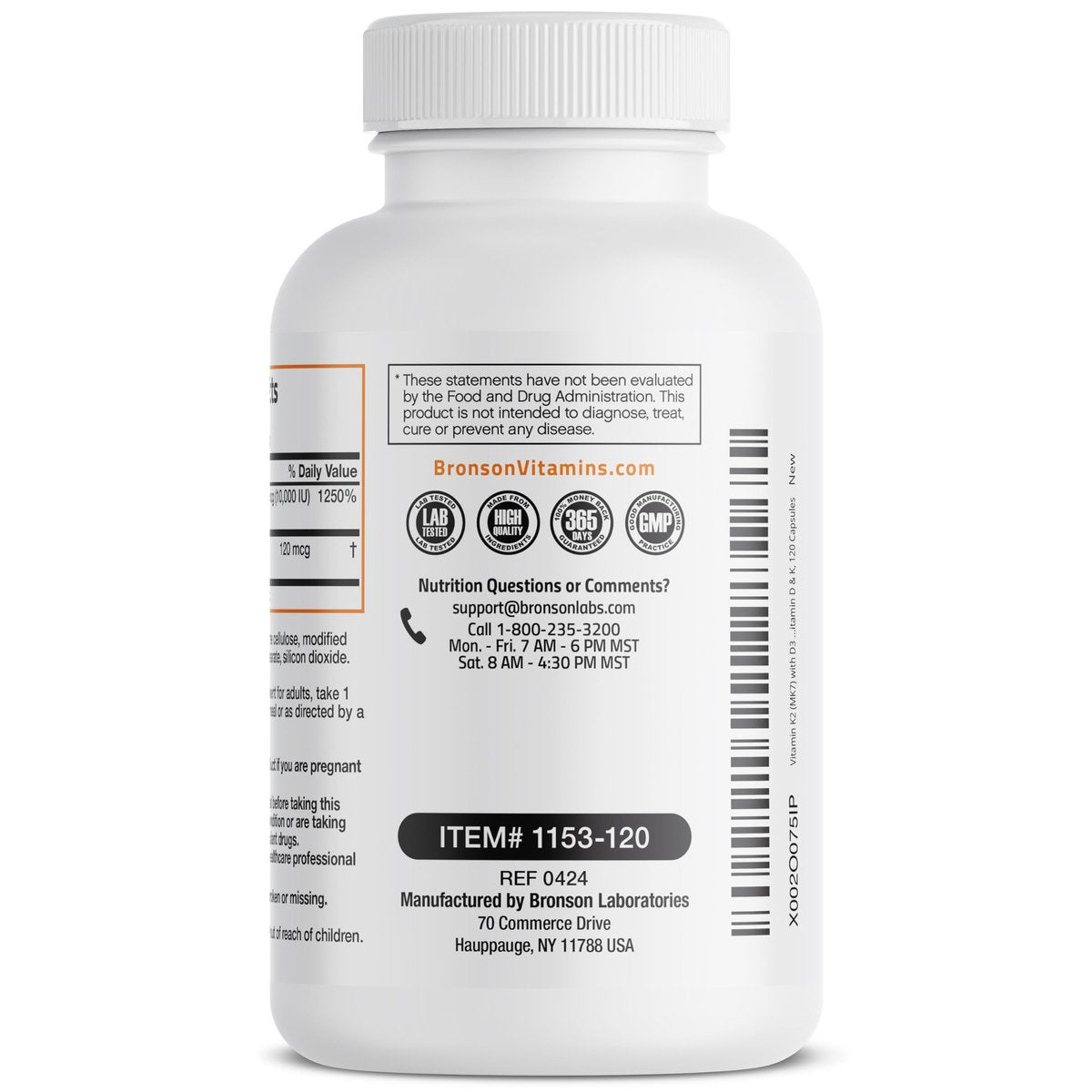 Bronson Vitamin K2 (MK7) mit D3 Extra Stark – Nahrungsergänzung für Knochen- und Herzgesundheit – Nicht-GMO Formel – 10.000 IE Vitamin D3 & 120 mcg Vitamin K2 MK-7 – Leicht zu schluckende Kapseln, 120 Stück