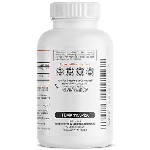 Bronson Vitamin K2 (MK7) mit D3 Extra Stark – Nahrungsergänzung für Knochen- und Herzgesundheit – Nicht-GMO Formel – 10.000 IE Vitamin D3 & 120 mcg Vitamin K2 MK-7 – Leicht zu schluckende Kapseln, 120 Stück