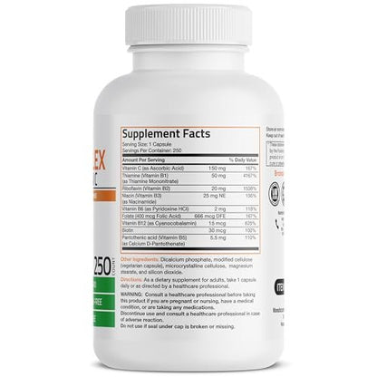 Bronson Vitamin B-Komplex mit Vitamin C - Immunsystem, Energie & Nervensystem - Non-GMO, 250 Kapseln