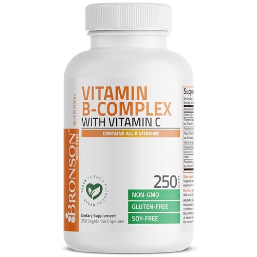 Bronson Vitamin B-Komplex mit Vitamin C - Immunsystem, Energie & Nervensystem - Non-GMO, 250 Kapseln