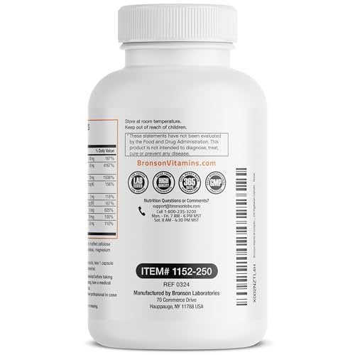 Bronson Vitamin B-Komplex mit Vitamin C - Immunsystem, Energie & Nervensystem - Non-GMO, 250 Kapseln